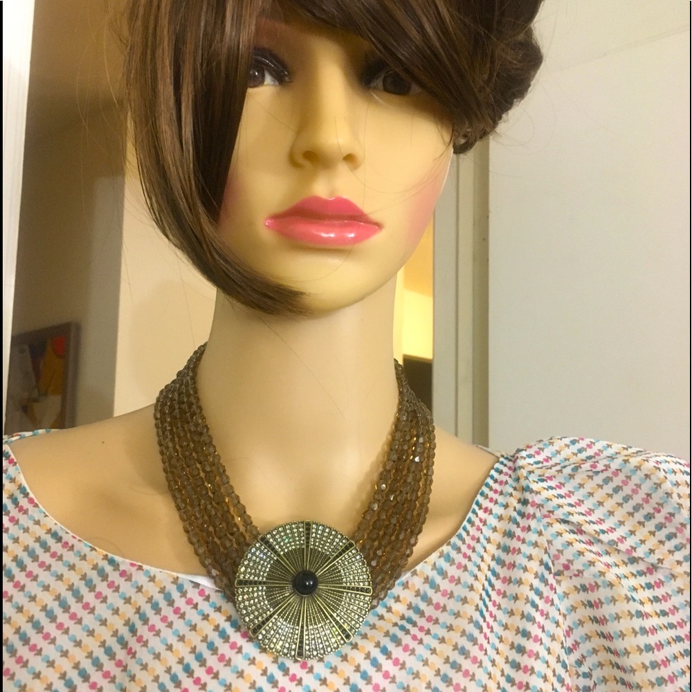 LaVintage Black Diamond Disc Smoky Beads Necklace
